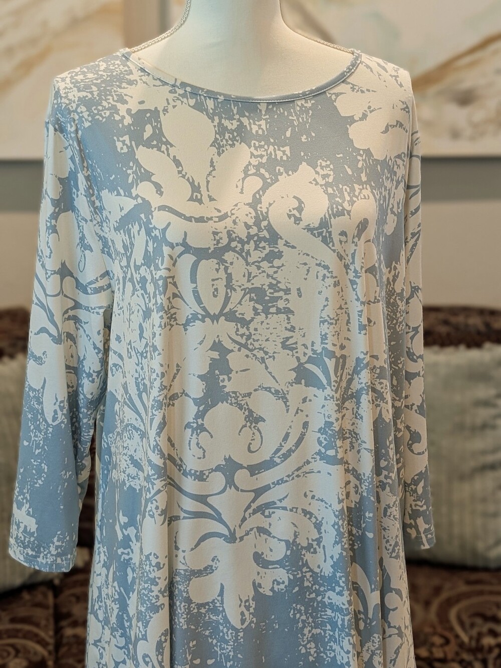Light Blue and Ivory Print Two-Piece Dress Set - Picture 2 of 4